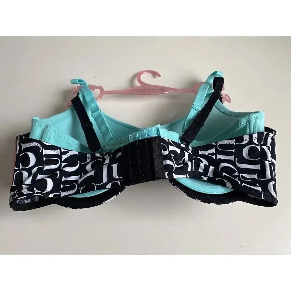 Juicy Couture Sleek & Smooth 2 Pack‎ Bra JC3819 Lined Size 40D Black Teal NEW